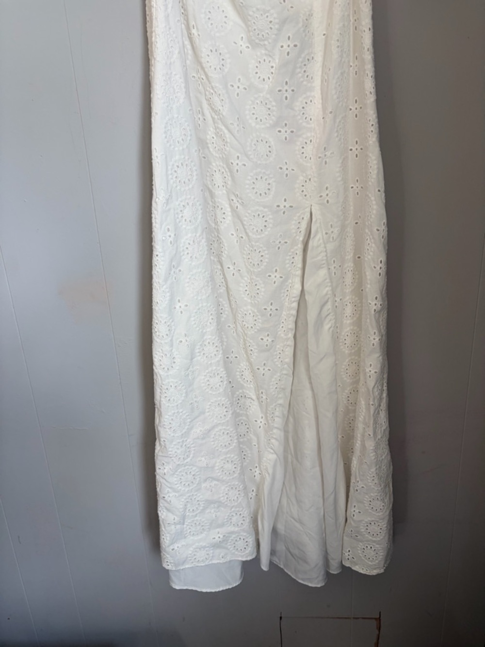 White Eyelet Maxi Dress with Front Knot and Puff Sleeves - Picture 3 of 7